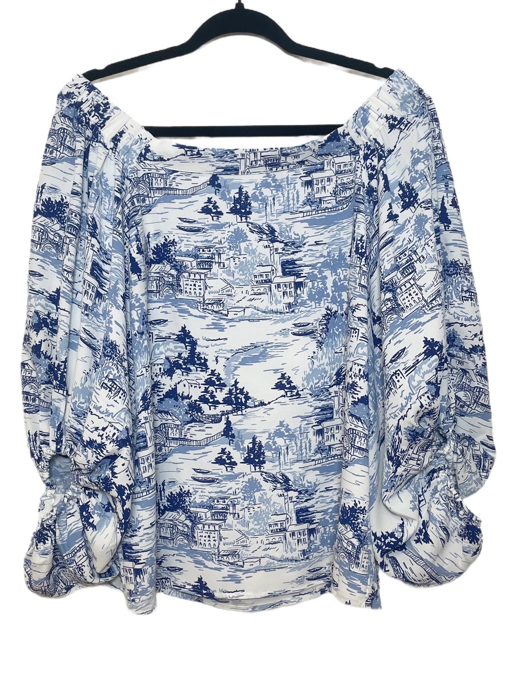 Sugarlips Blue & White Toile Off-Shoulder Puff Sleeve Top - Picture 2 of 9